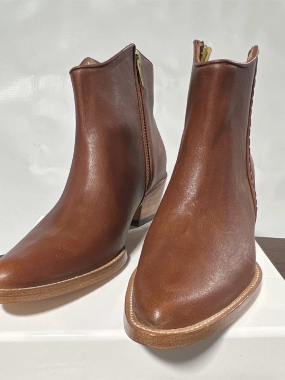 Women’s Brown Leather Ankle Booties with Side Zip